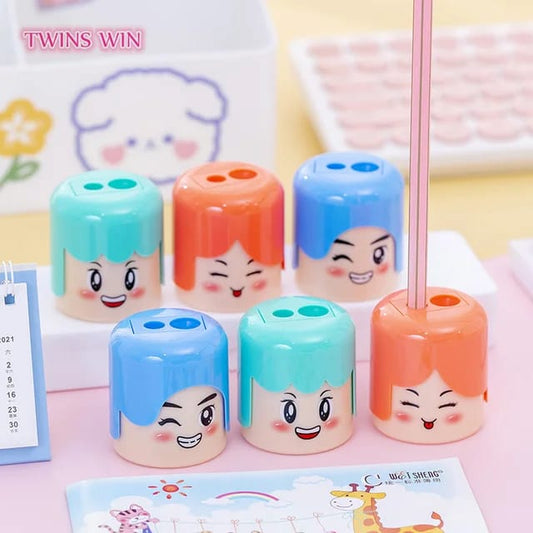 Cartoon Expression Smiley Face Double Hole Pencil Sharpener