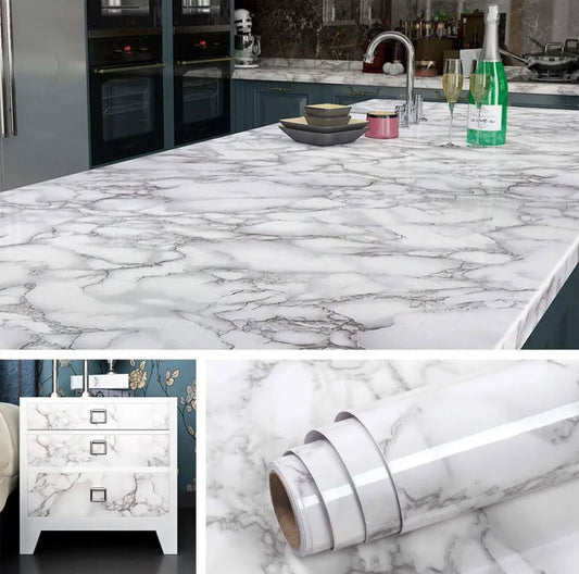 60x200cm White Marble Sticker White Wall Paper Waterproof Heat Resistant Self Adhesive Anti Oil Wallpaper Marble Sheet