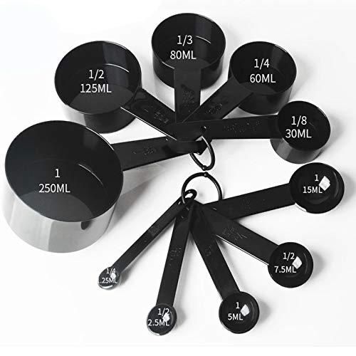 10pcs Black Plastic Measuring Spoons Cups Measuring Set Tools For Baking Coffee