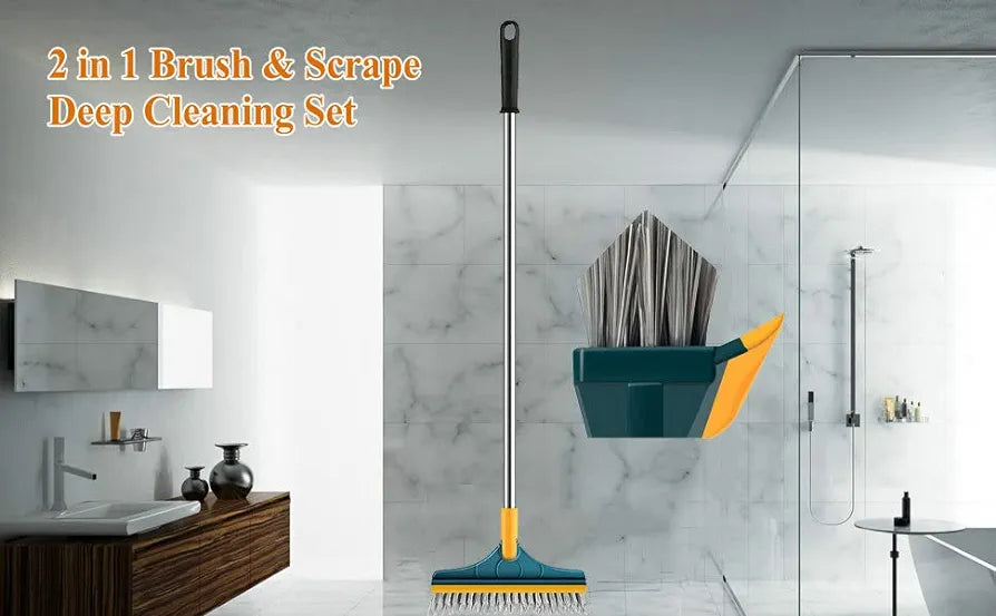 2 in 1 V Shape Floor Scrub Brush With Long Handle