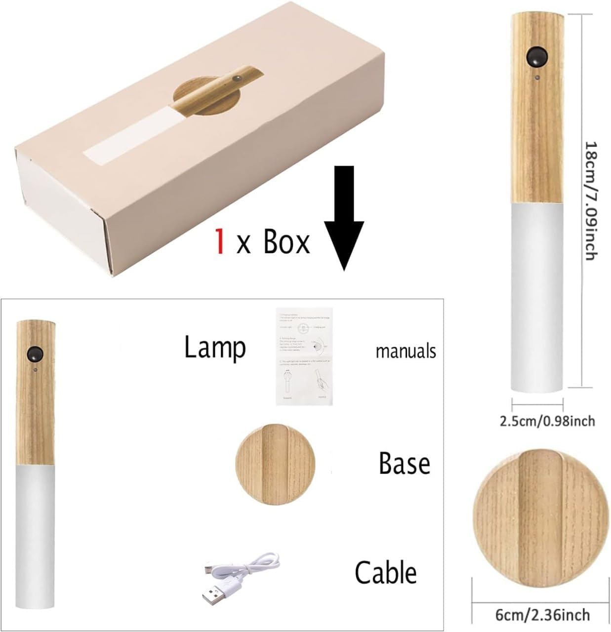 VAIDUE Motion Sensor Night Lights (1 pcs) USB Rechargeable Magnet Body Sensor with 3-Modes Switch Stick