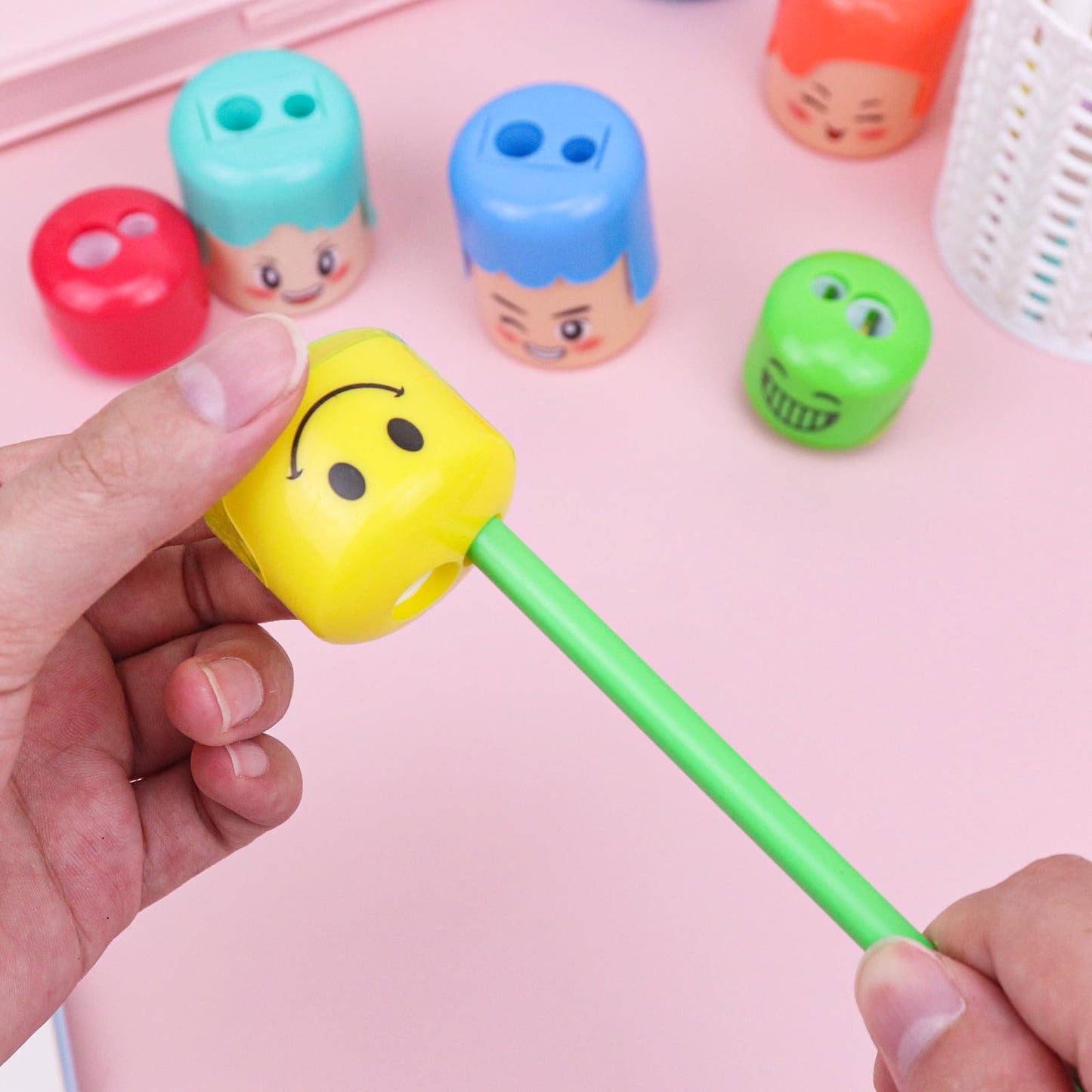 Cartoon Expression Smiley Face Double Hole Pencil Sharpener