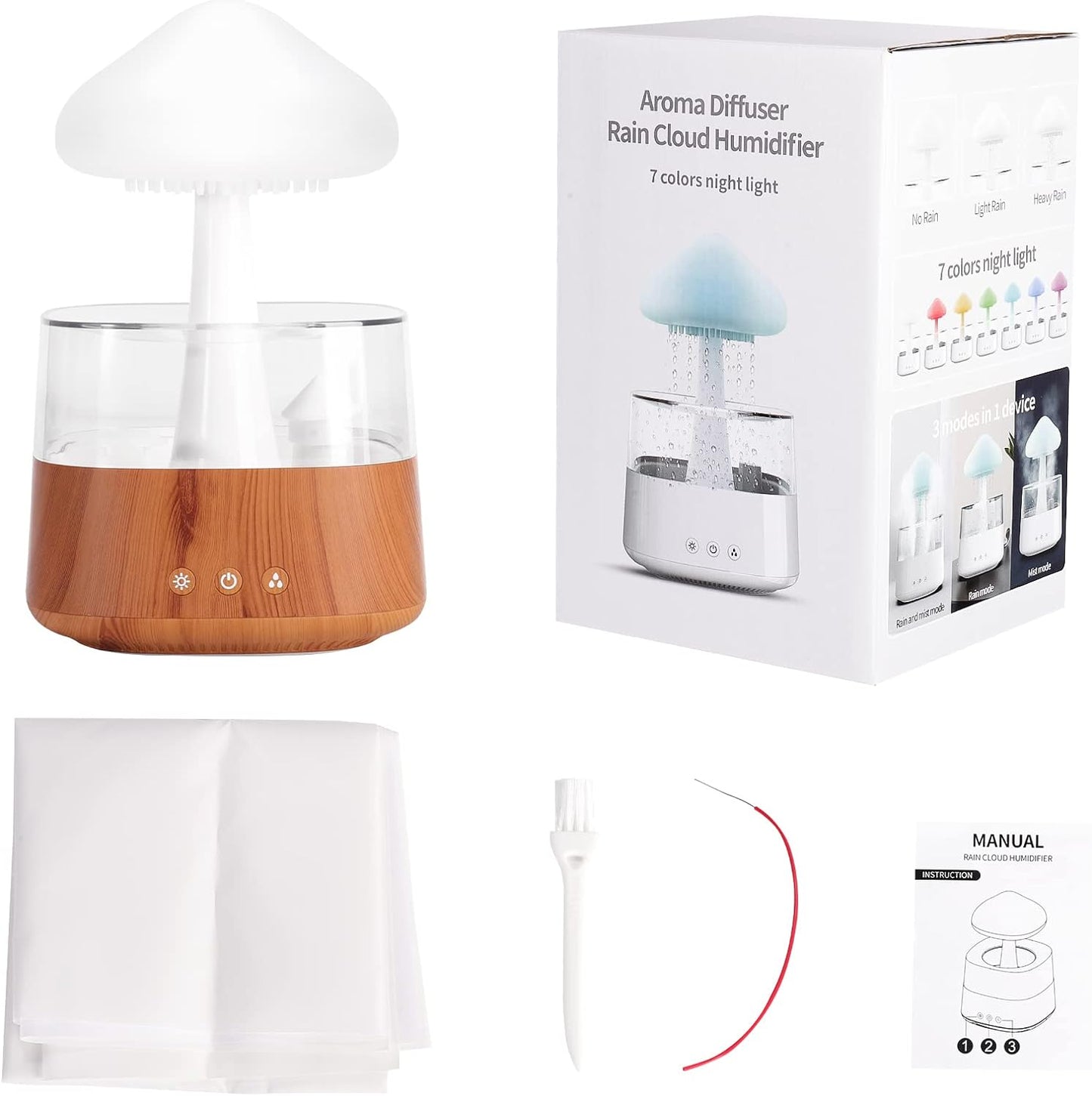 Cloud Rain Humidifier for Bedroom & Large Room - Essential Oil Diffuser with 7 Colors LED Lights