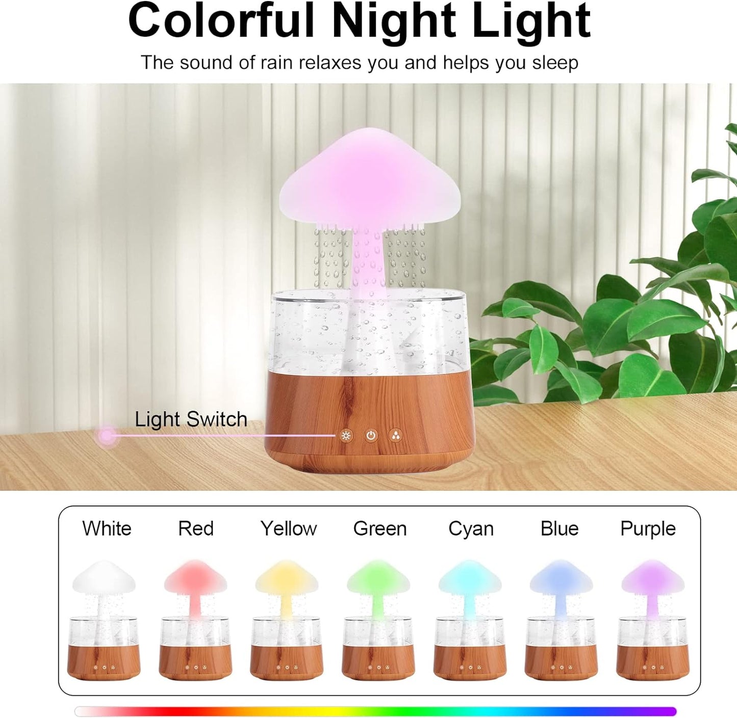 Cloud Rain Humidifier for Bedroom & Large Room - Essential Oil Diffuser with 7 Colors LED Lights