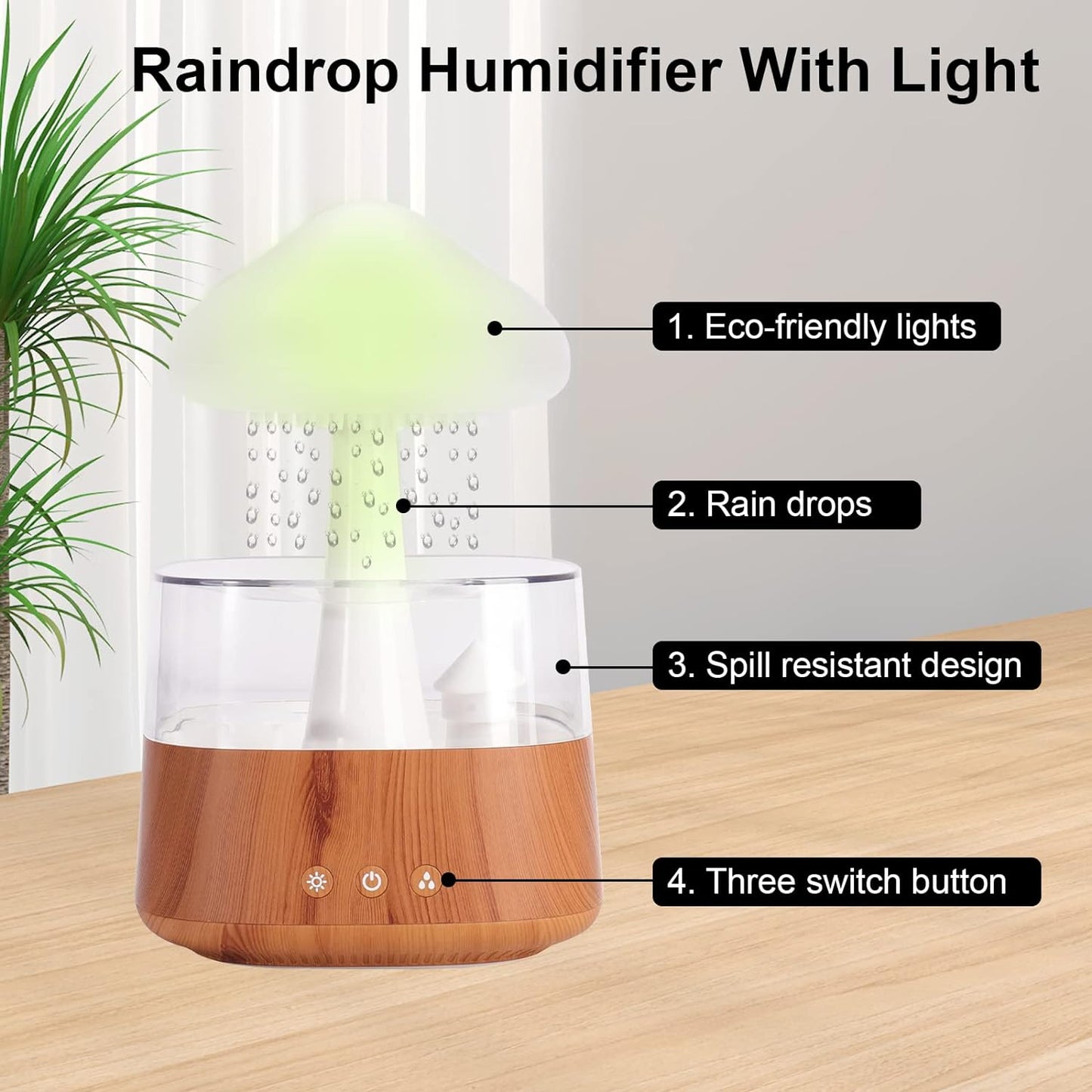 Cloud Rain Humidifier for Bedroom & Large Room - Essential Oil Diffuser with 7 Colors LED Lights