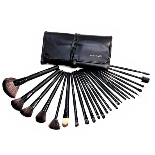 24 Piece MAC Makeup Brush Set With Leather Pouch