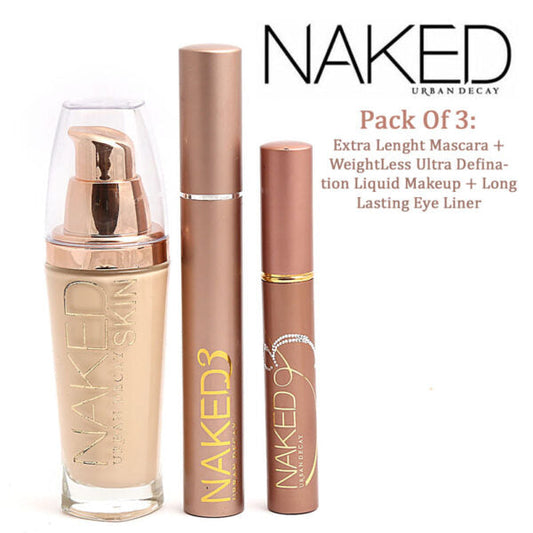 Urban Decay Naked Pack Of 3: Extra Lenght Mascara + Weightless Ultra Defination Liquid Makeup + Long Lasting Eye Liner