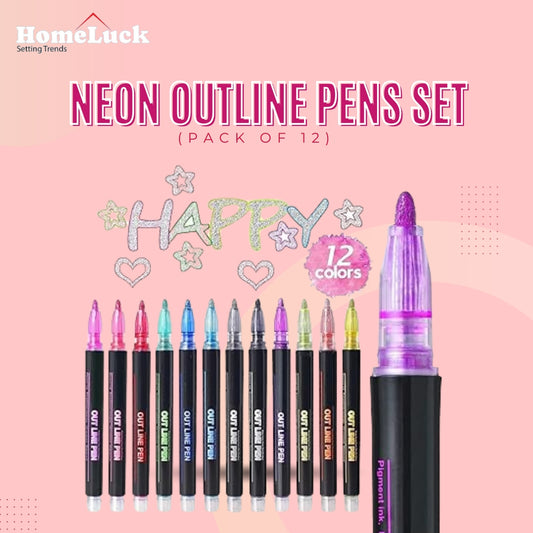 Pack of 12pcs Neon OutLine Pens Set