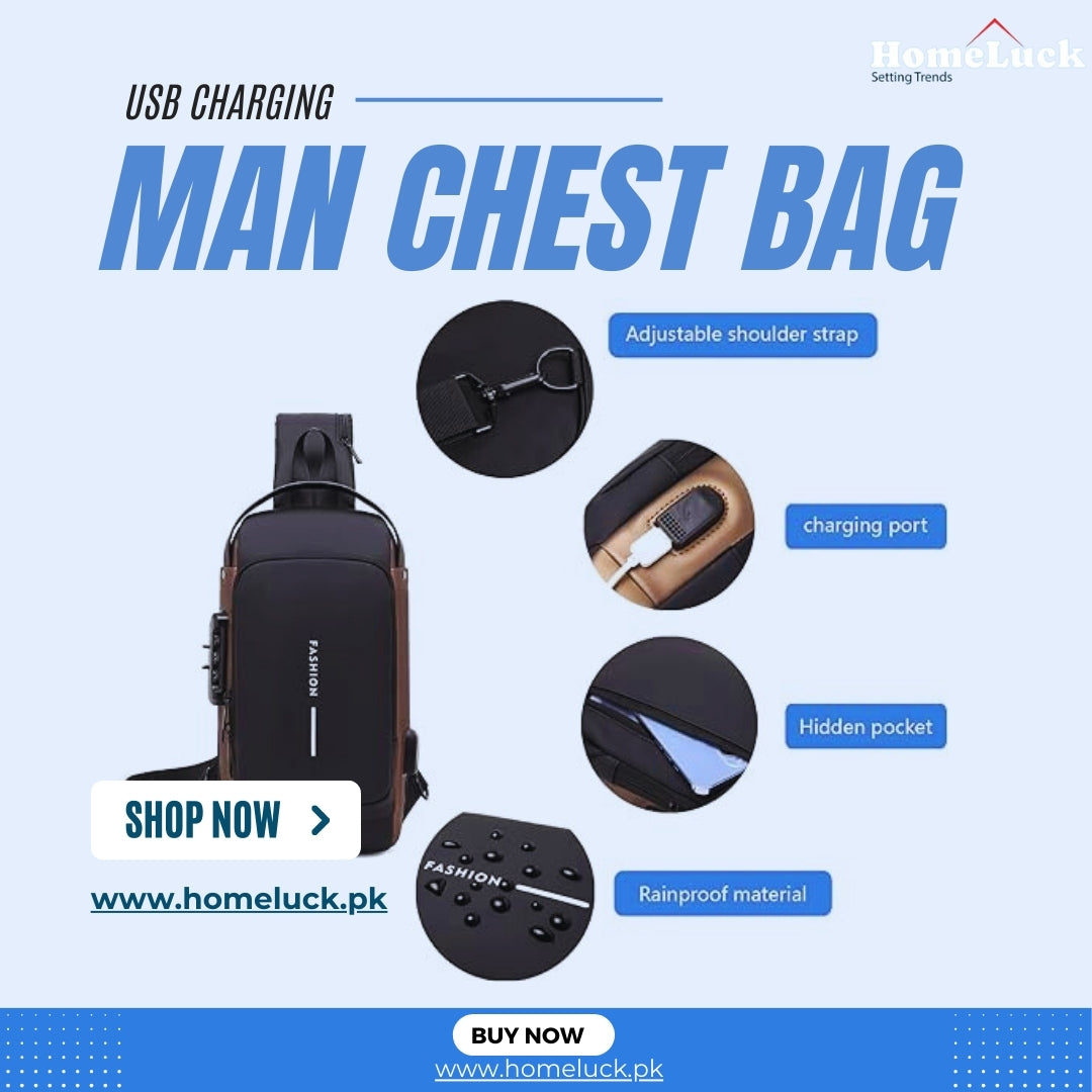 Men Anti Theft Chest Bag USB Charging