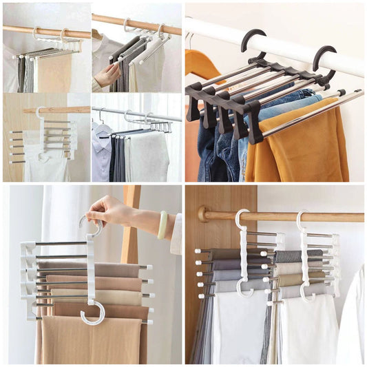 5 in 1 Pant rack Stainless Steel Clothes Hangers Multi-functional