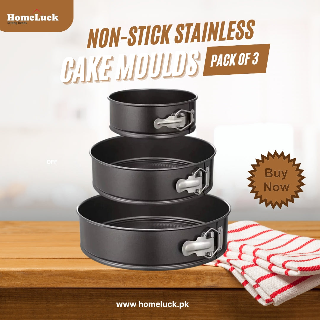 Set of 3 Non-Stick Stainless Steel Cake Moulds